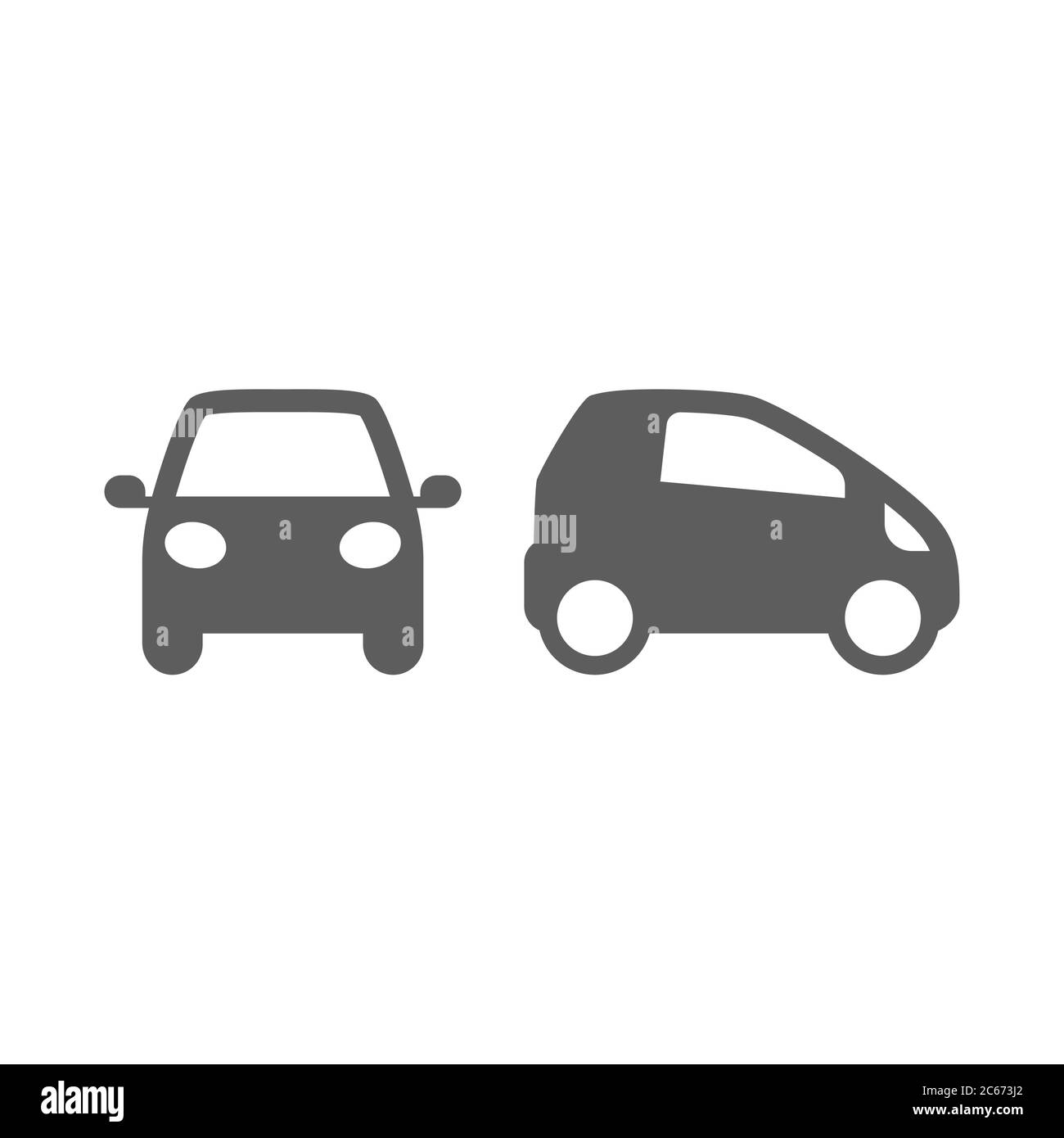 Car, front and profile, small design vector icon. Automobile simple black pictogram symbol. Stock Vector