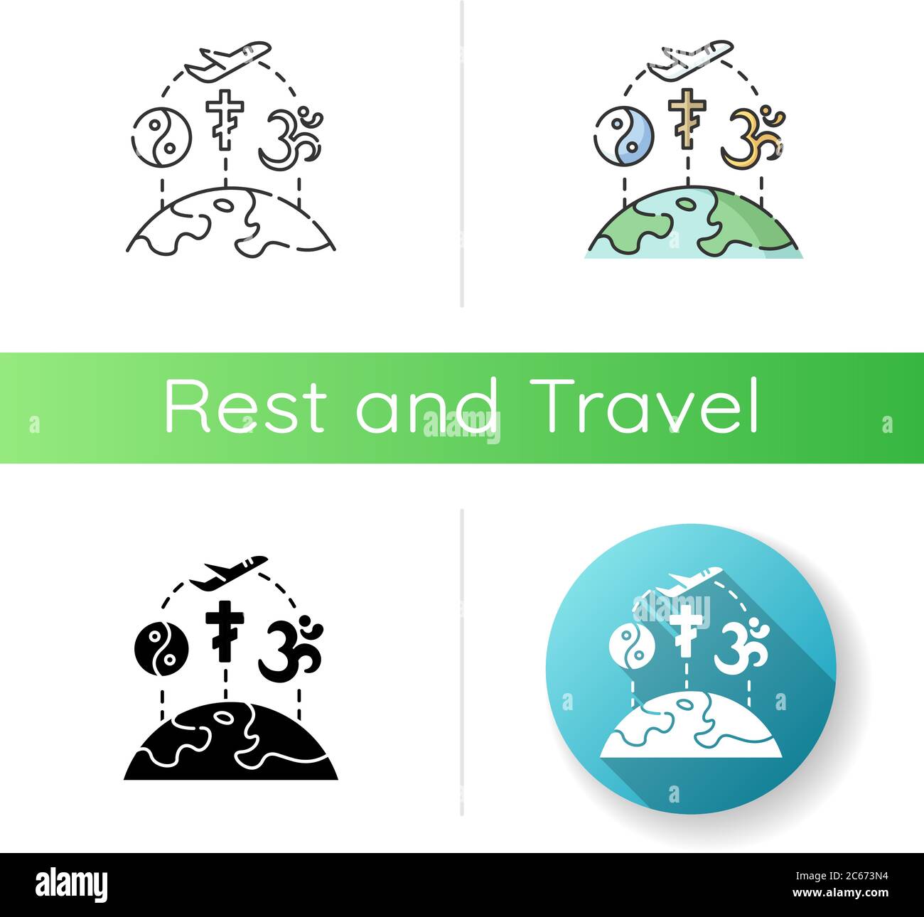 Religious tourism icon. Linear black and RGB color styles. Spiritual ...