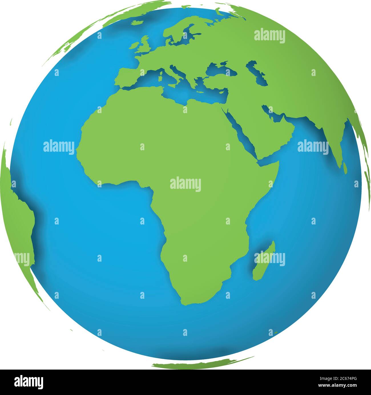 Natural Earth globe. 3D world map with green lands dropping shadows on ...