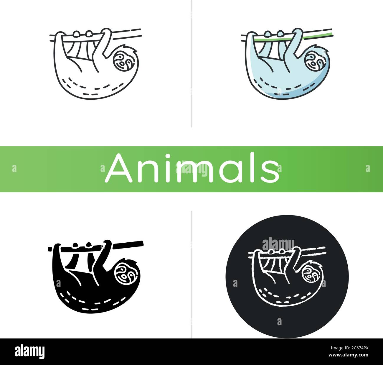 Sloth icon. Linear black and RGB color styles. South American arboreal ...