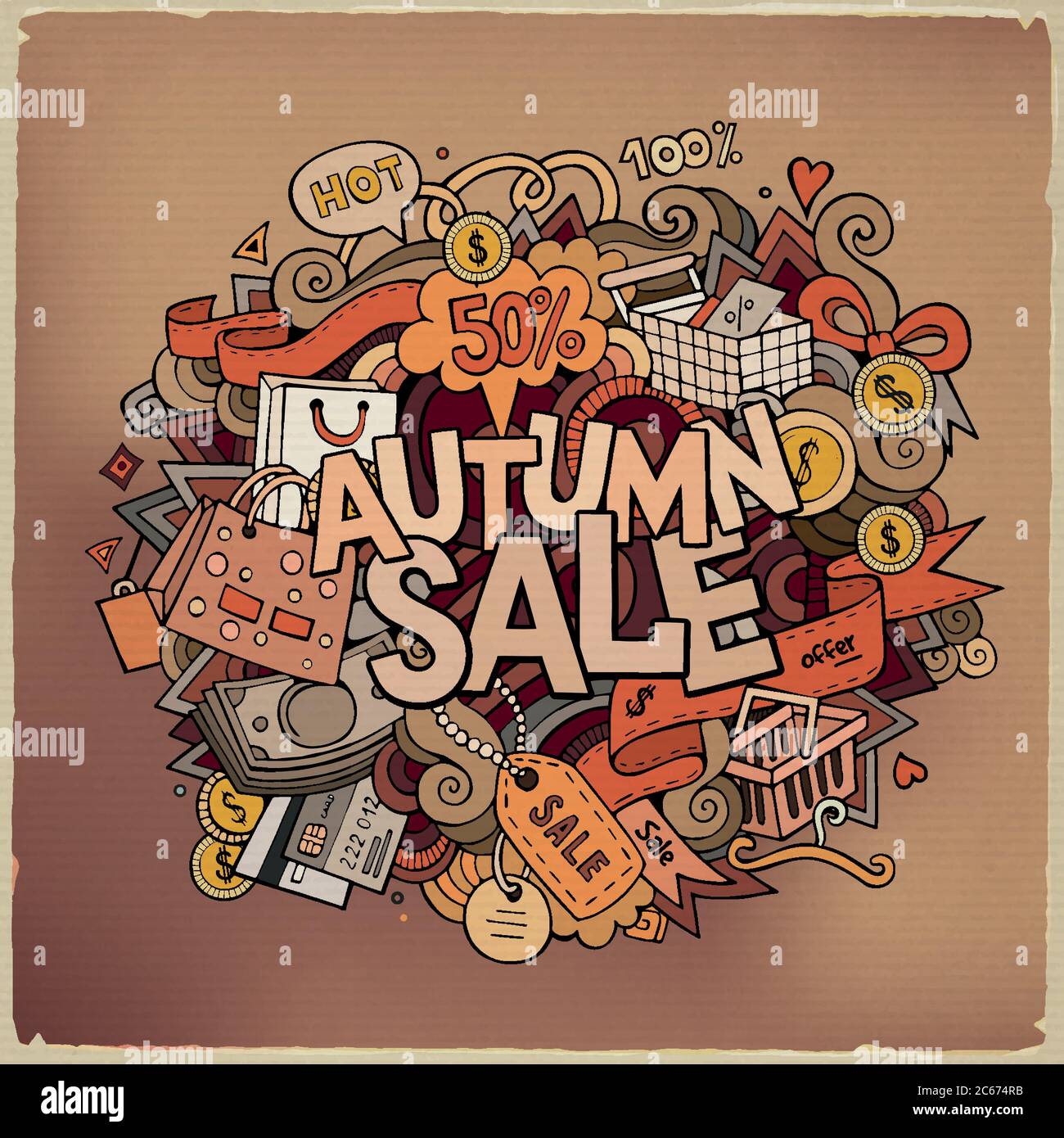 Autumn sale hand lettering and doodles elements Stock Vector Image ...