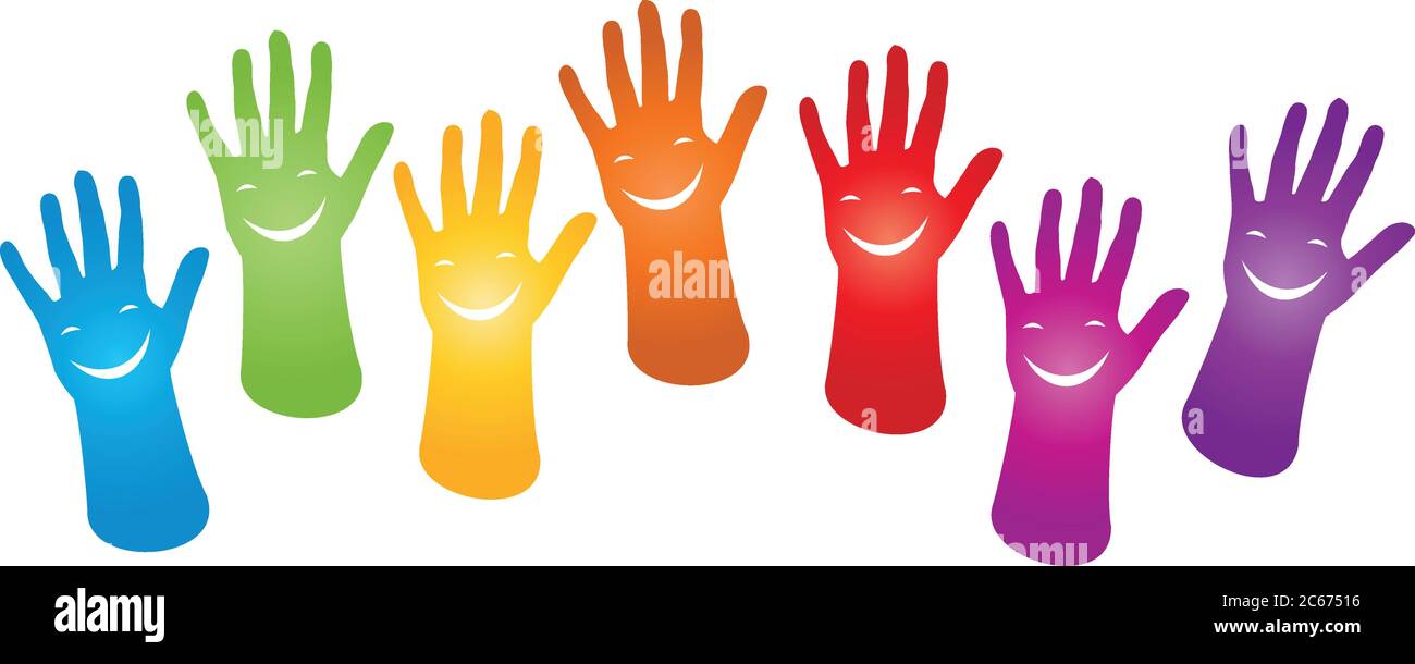 Many hands, faces, smiles, children Stock Vector