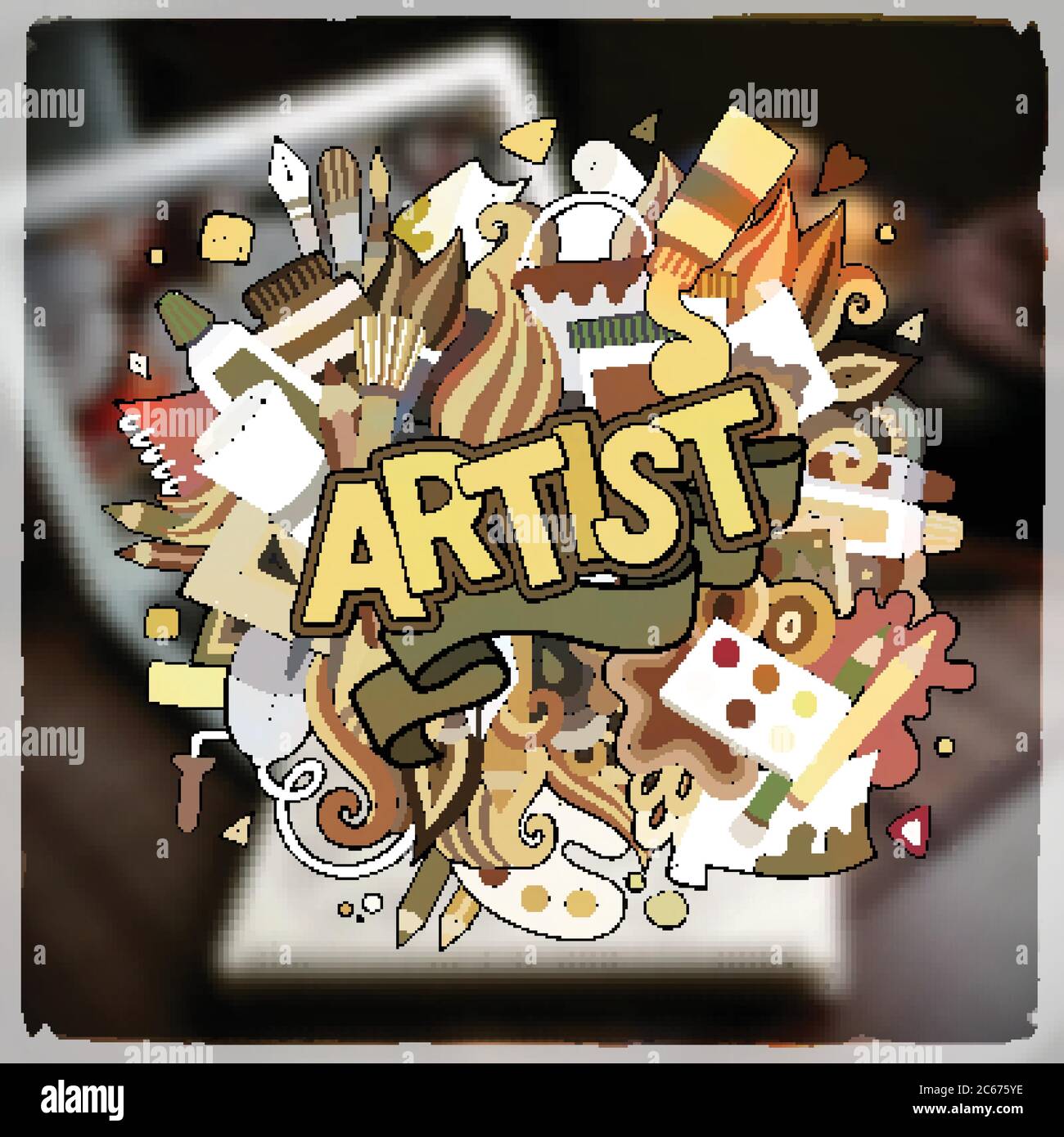 Cartoon vector hand drawn Doodle Artist word illustration Stock Vector