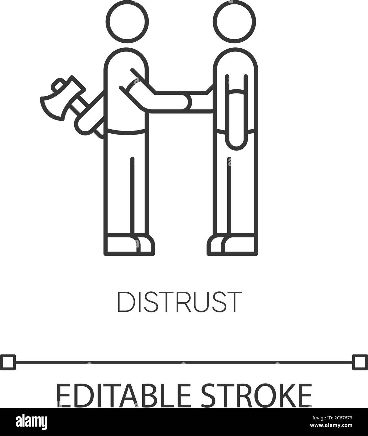 Distrust pixel perfect linear icon. Lack of trust, insecurity. Thin line customizable illustration. Contour symbol. Shaking hands with traitor vector Stock Vector