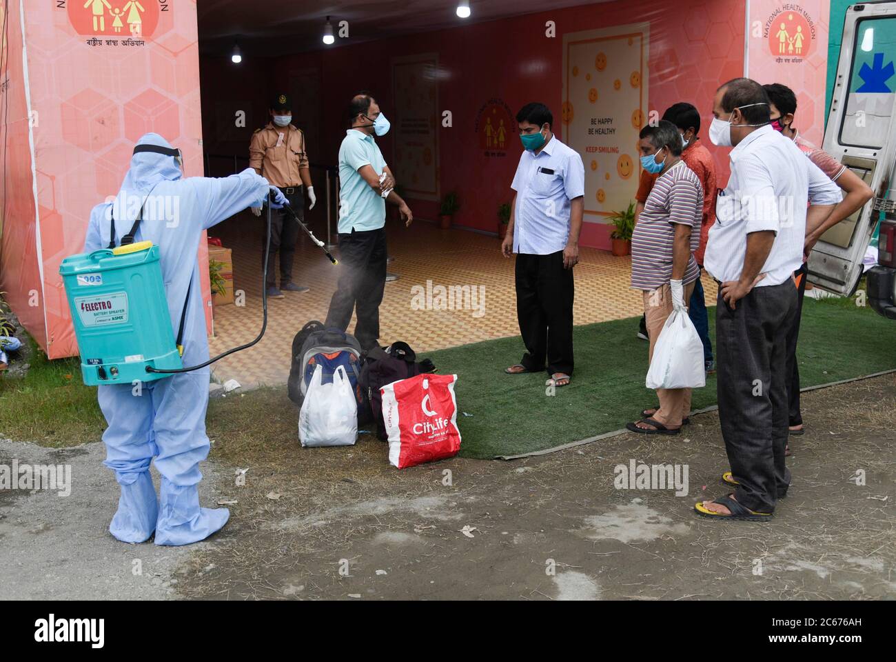 Patients arrived at a makeshift COVID19 hospital, at Khanapara