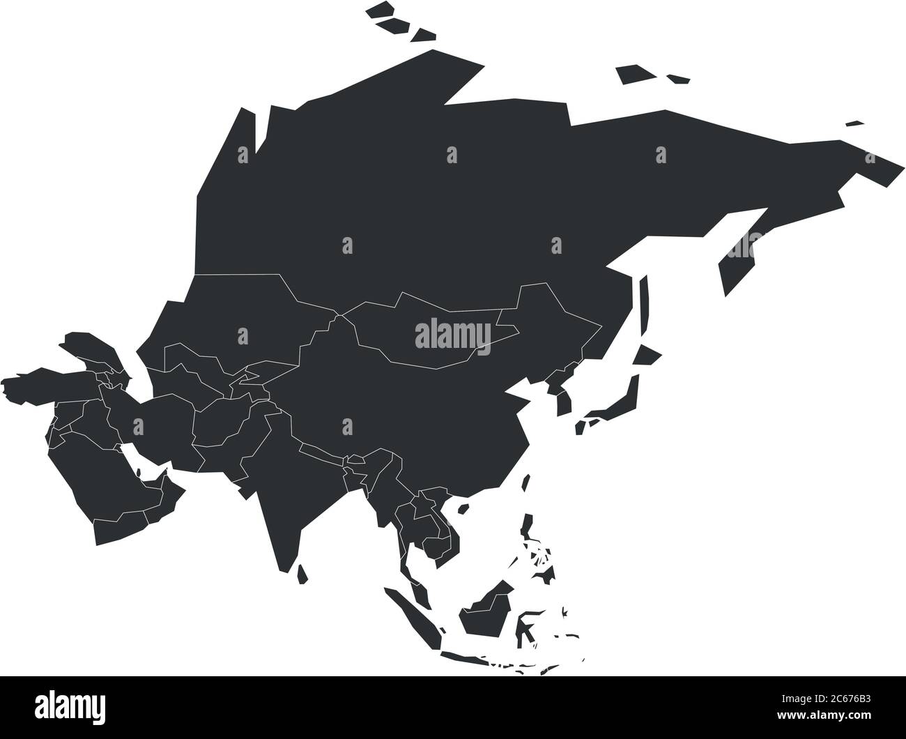 Blank grey political map of Asia. Vector illustration Stock Vector