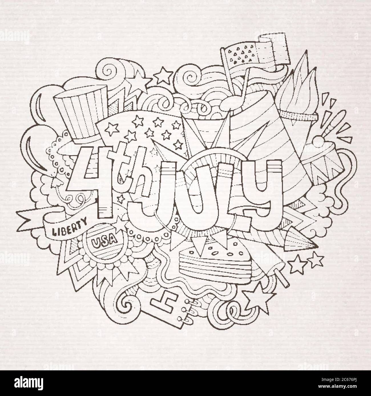 4th July Independence Day hand lettering and doodles elements Stock ...