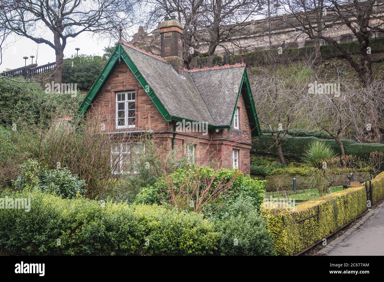 Head Gardeners cottage also known as Great Aunt Lizzies house in Princes Street Gardens public park in Edinburgh, the capital of Scotland, part of UK Stock Photo
