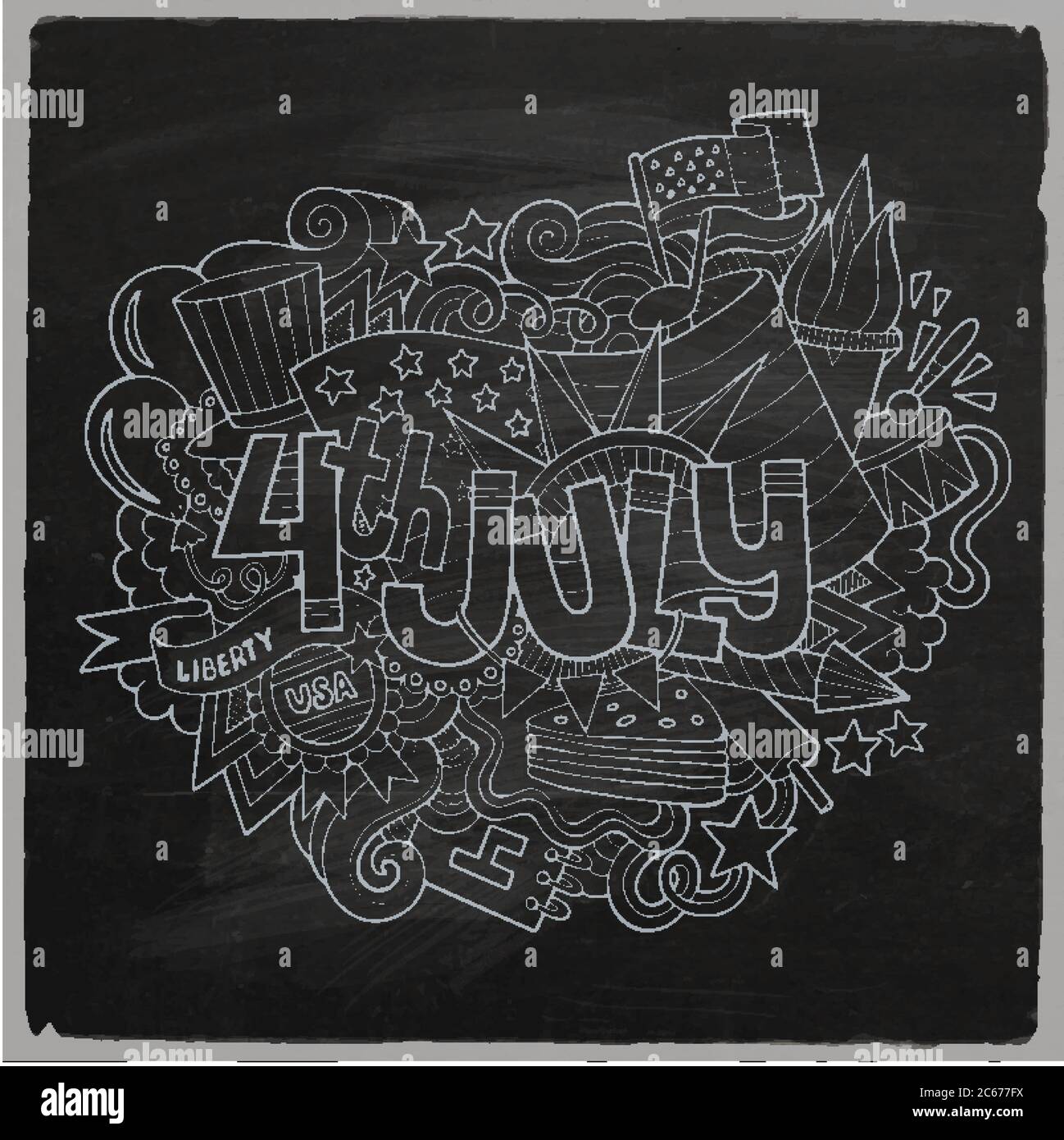 4th July Independence Day hand lettering and doodles elements Stock ...