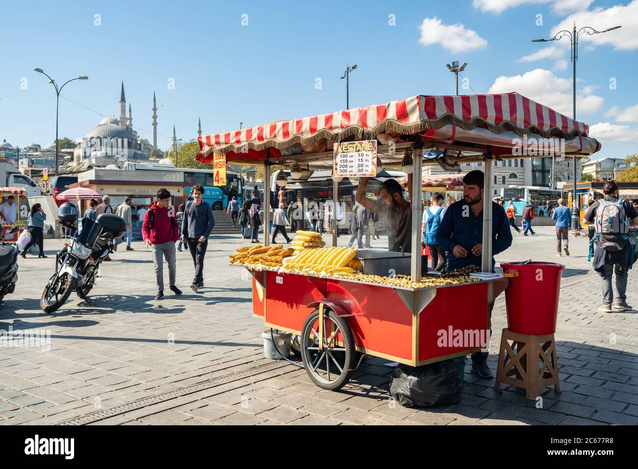 Traditional chestnut and corn vendor cart in Istanbul Stock Photo