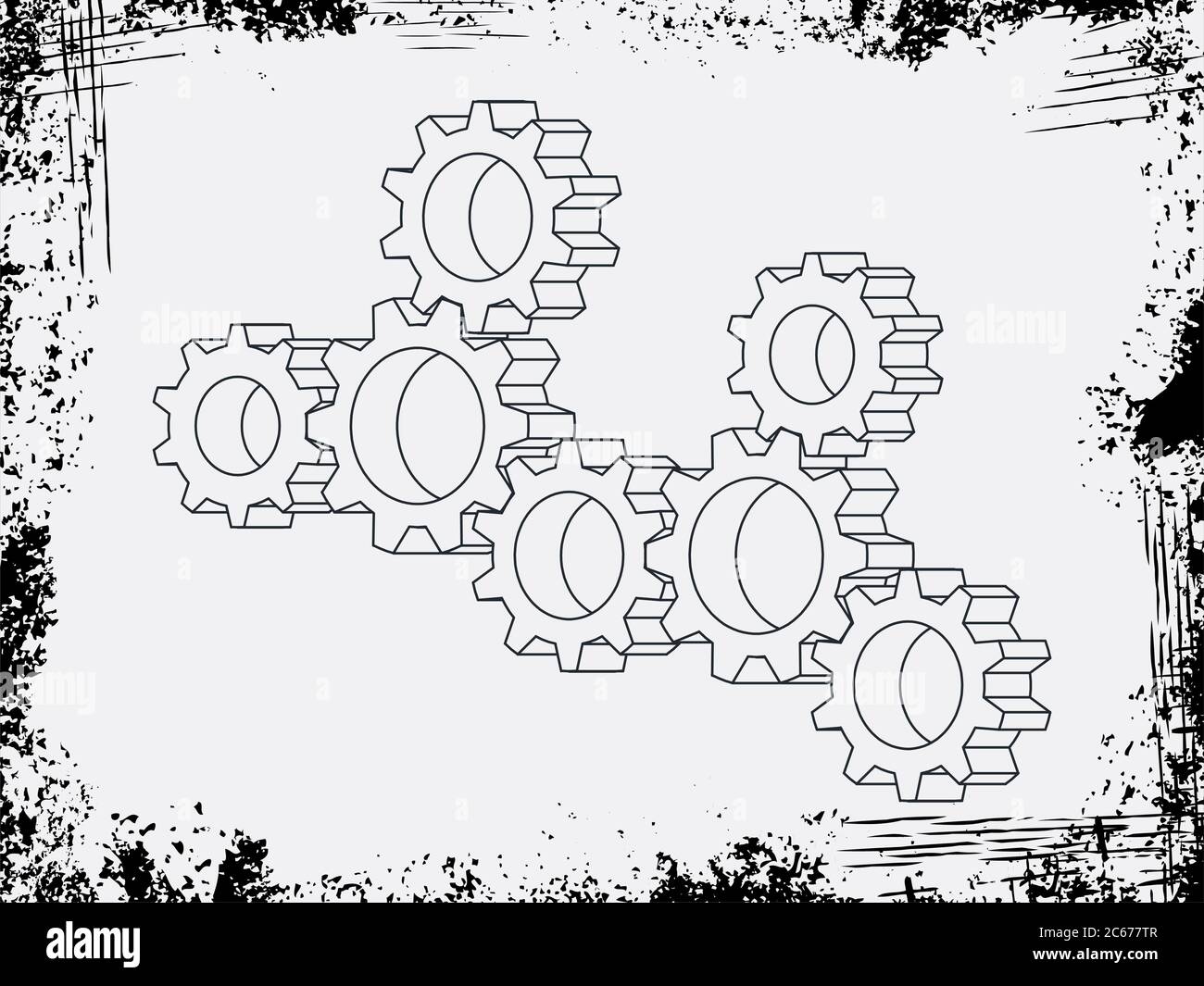 assembly vector gears with grunde frame on background pattern . Stock Vector