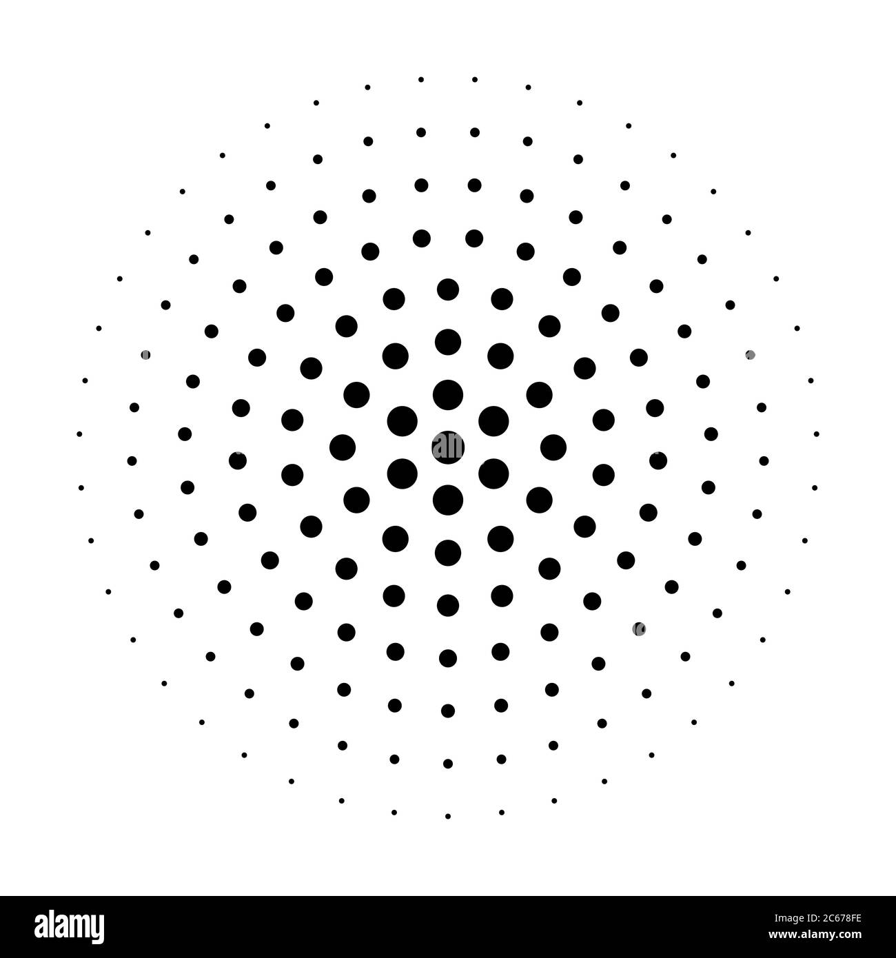 Black abstract halftone circle made of dots in radial arrangement on ...
