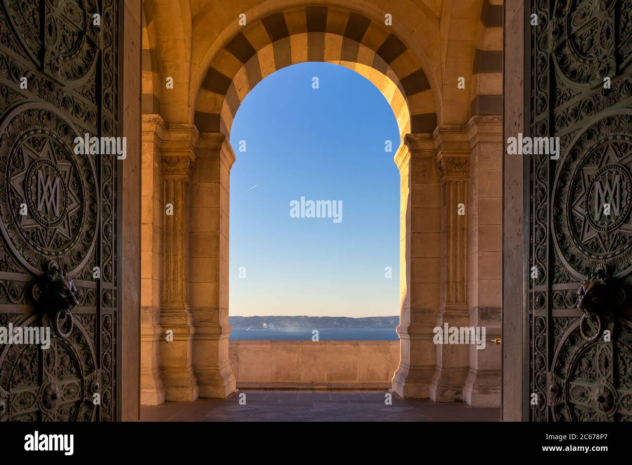 Entrance gate of the Notre Dame de la Garde cathedral, Marseille, Provence-Alpes-Cote d'Azur, France, Europe Stock Photo