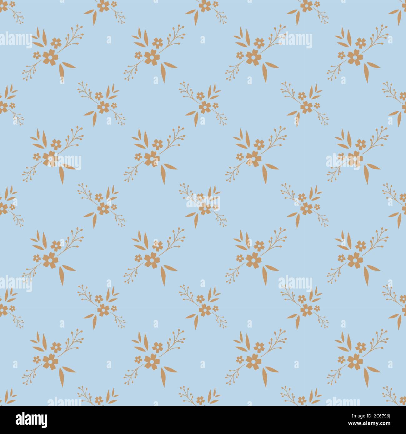 Floral seamless pattern design. Brown flowers on blue background, diamond shape vintage pattern for wallpapers, print and fabric. Stock Vector