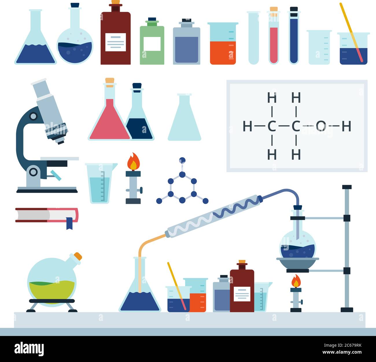 Set of Chemical Laboratory flat vector illustration Stock Vector Image ...