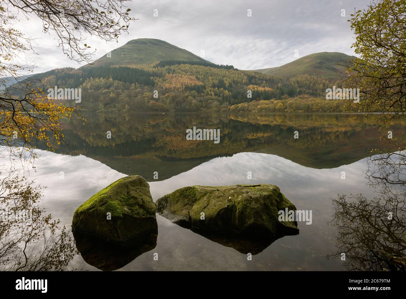 Carling Knott and Burnbank Fell reflected in Loweswater in the Lake District National Park, Cumbria, England. Stock Photo