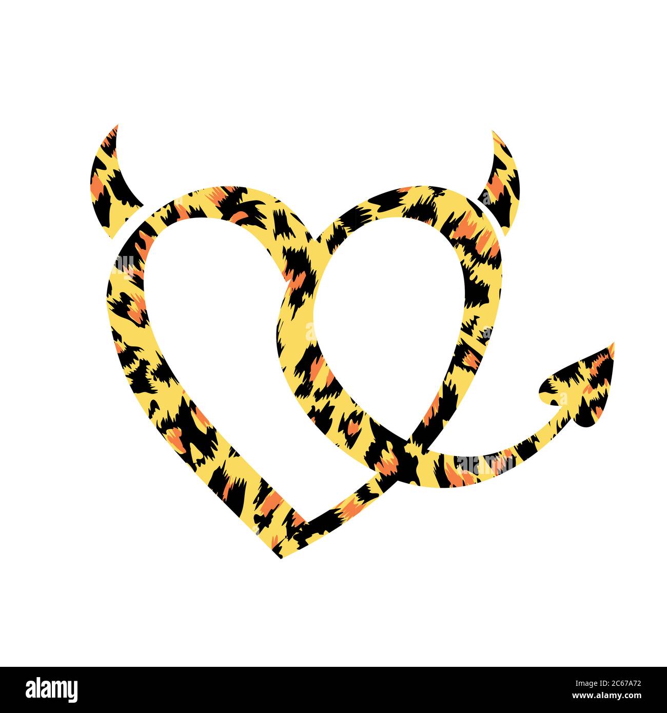 Animal print heart with two horns and a tail on white background Stock