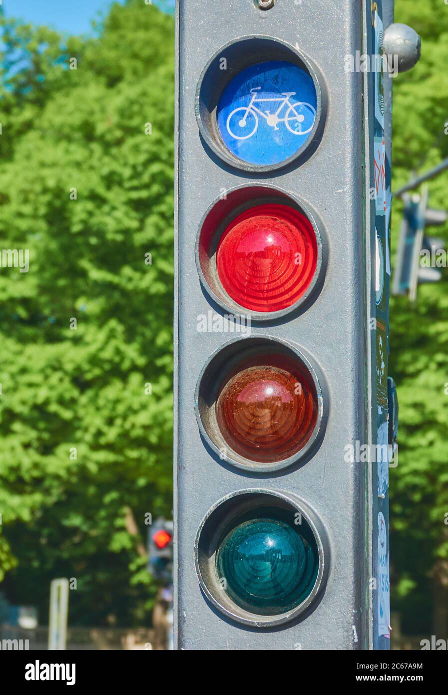 Berlin, Germany, May 6., 2020: Detail of a traffic light for cyclists Stock Photo