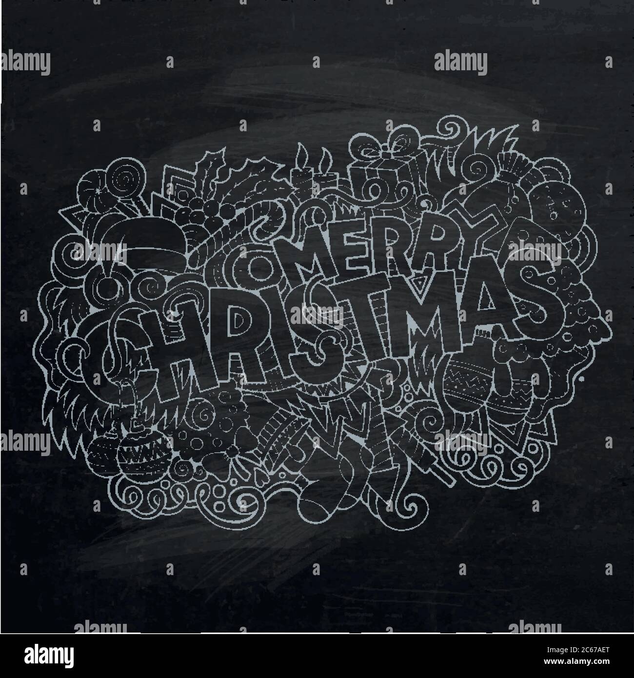 Merry Christmas hand lettering and doodles elements background Stock ...