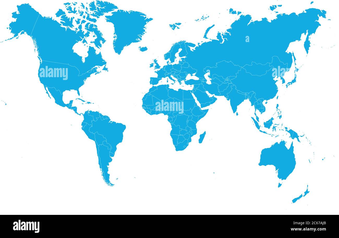 Blue World map on white background. High detail blank political. Vector ...