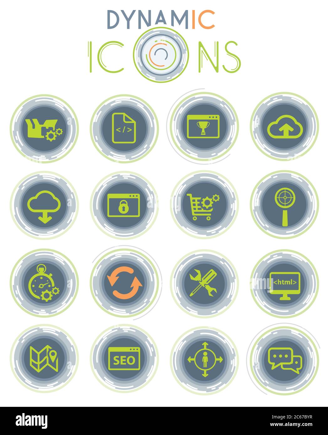 SEO and development dynamic icons Stock Vector