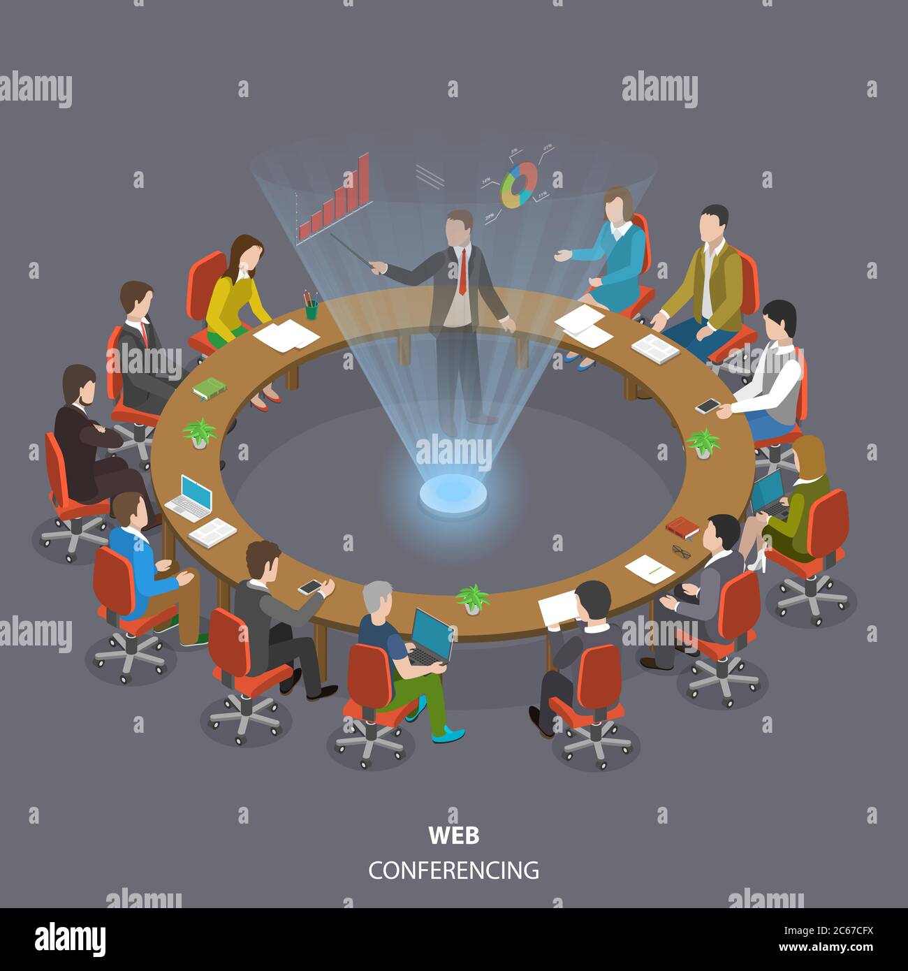 Web conferencing flat isometric low poly vector concept. Stock Vector