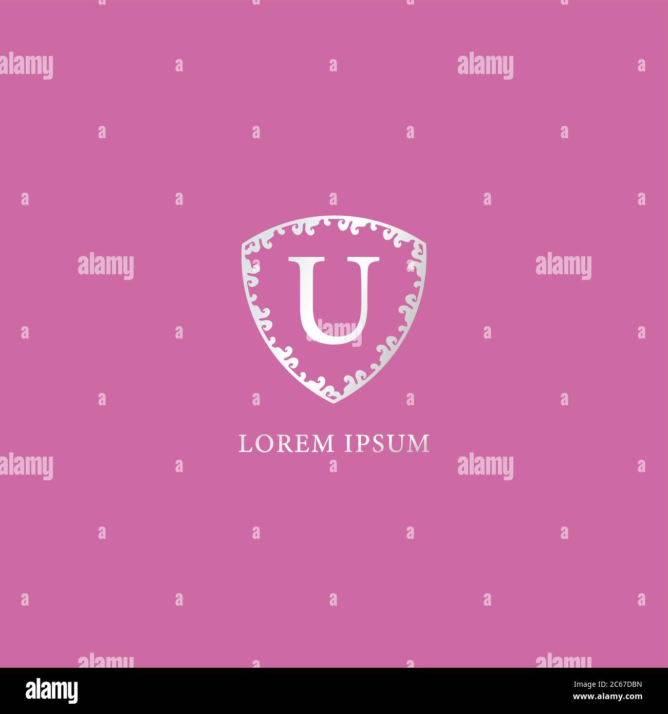 U Letter Intial Logo Design Template Isolated On Pink Color Background Insurance Fashion And Beauty Product Luxury Silver Decorative Floral Shield Stock Vector Image Art Alamy