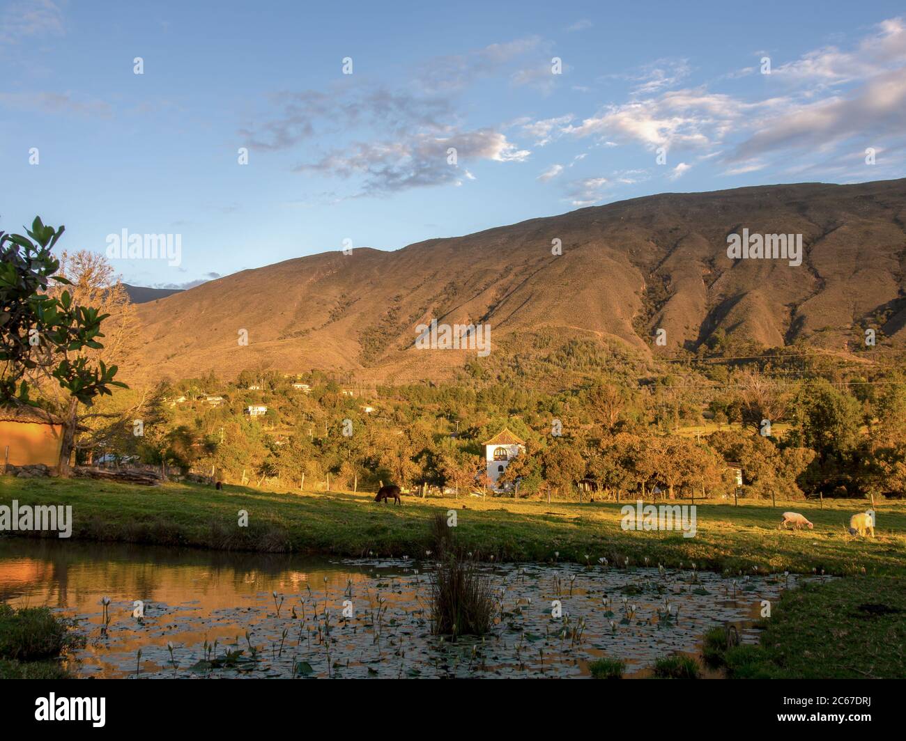 View of the central Andean mountains of Iguaque and the farmlands near the colonial town of Villa de Leyva, in the Ricaurte Province, part of the Boya Stock Photo