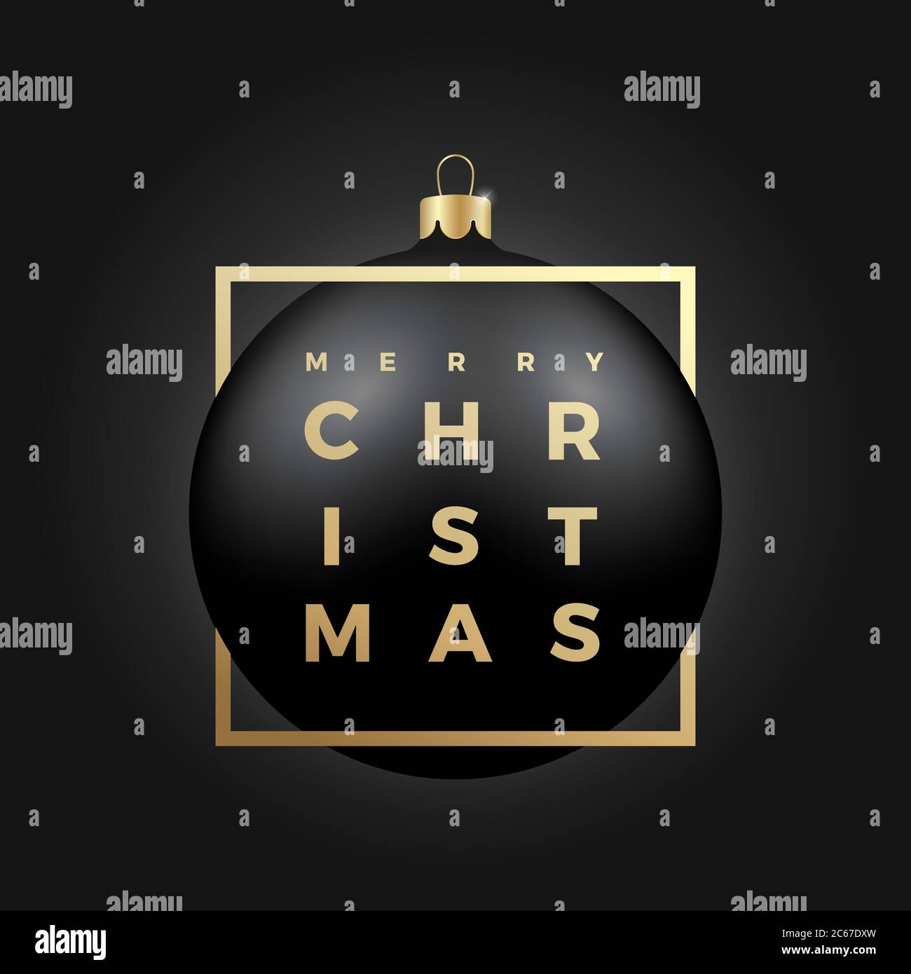 Black Christmas Ball on Dark Background with Golden Modern Typography ...