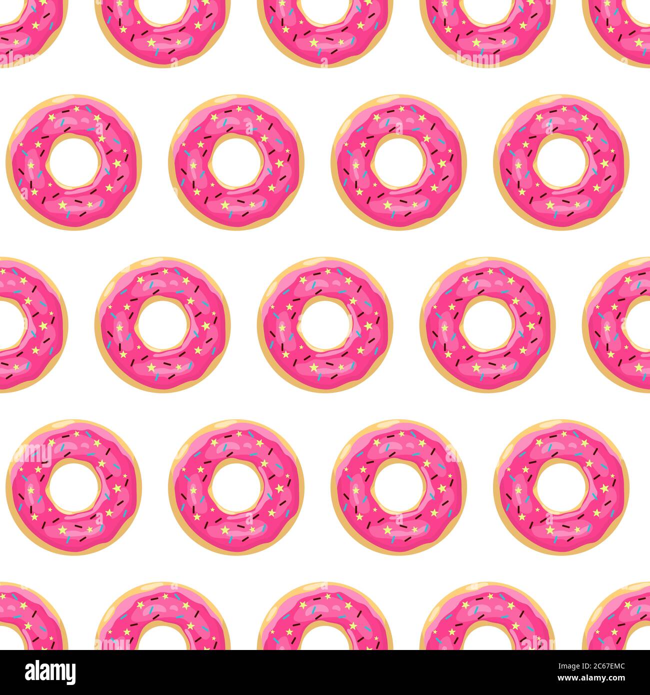 Donut seamless pattern. Pink glazed donuts Vector illustration. Stock Vector