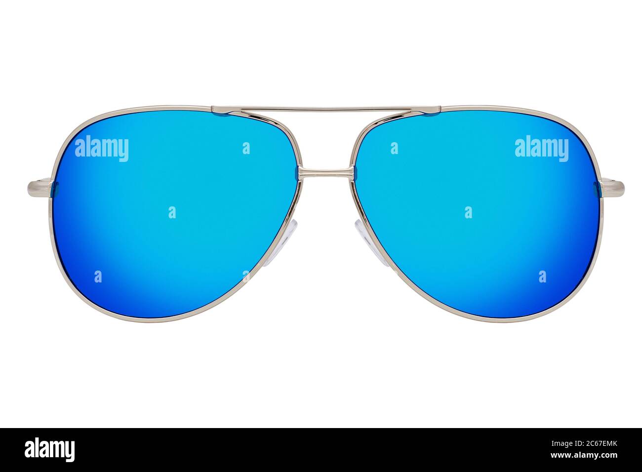 Silver sunglasses with blue lenses isolated on white background Stock Photo