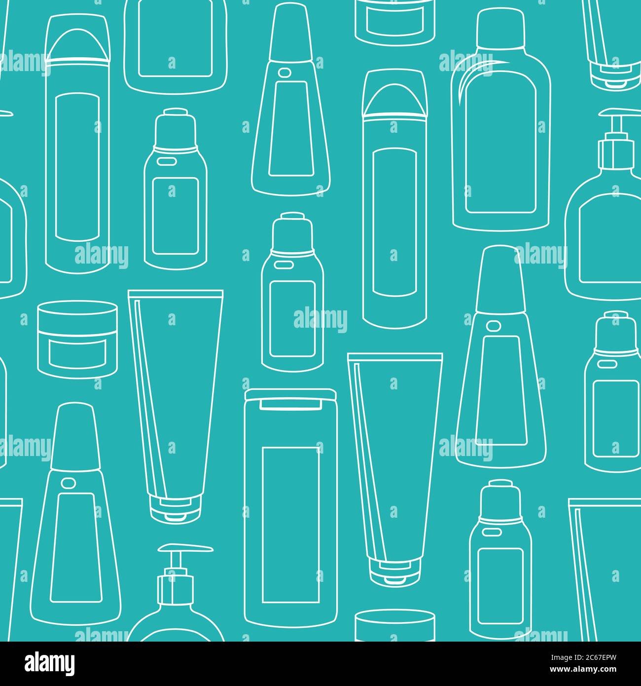 Seamless pattern with cosmetics bottles silhouettes Stock Vector