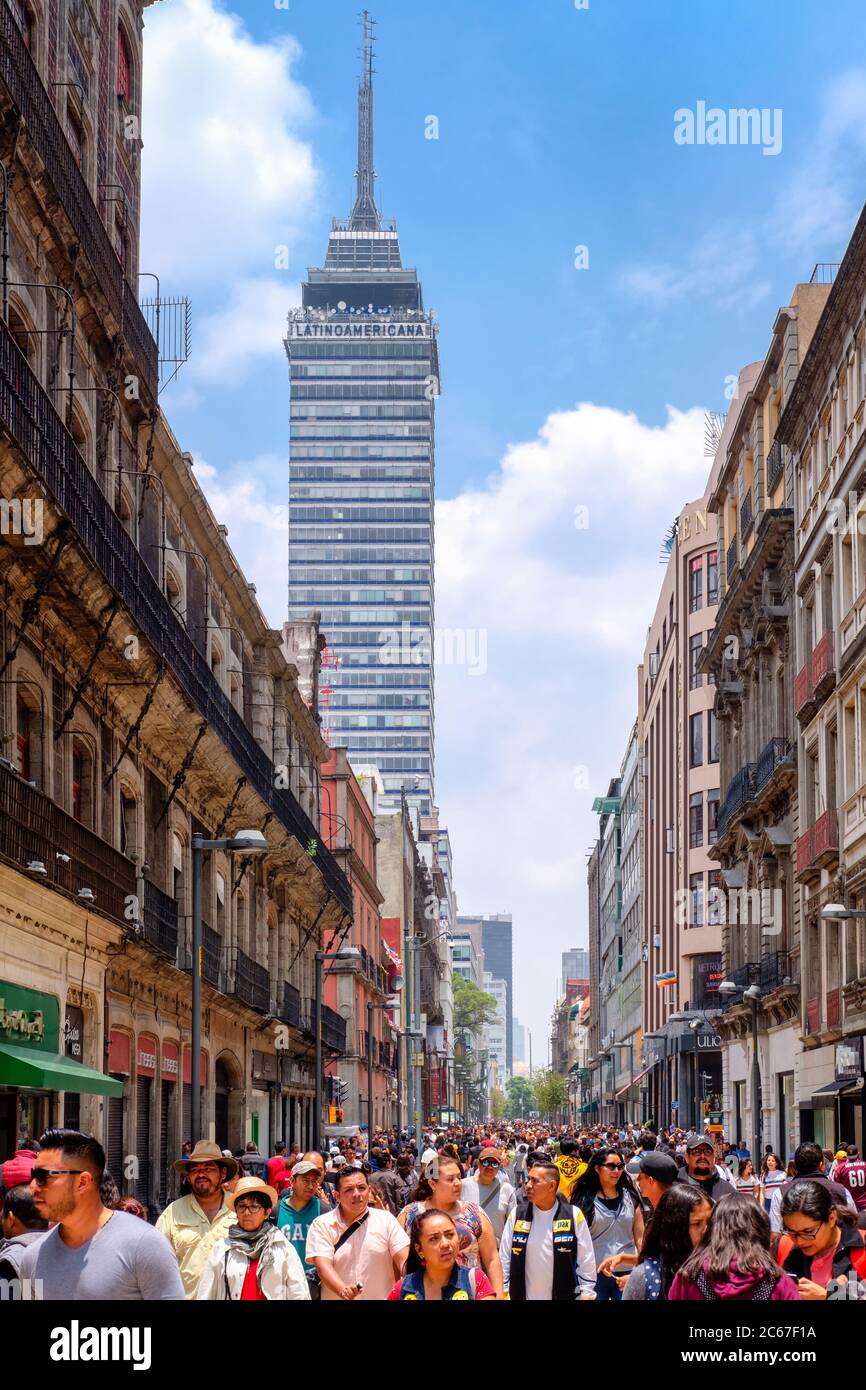 he historic center of Mexico City with the Latin-American tower on the background Stock Photo