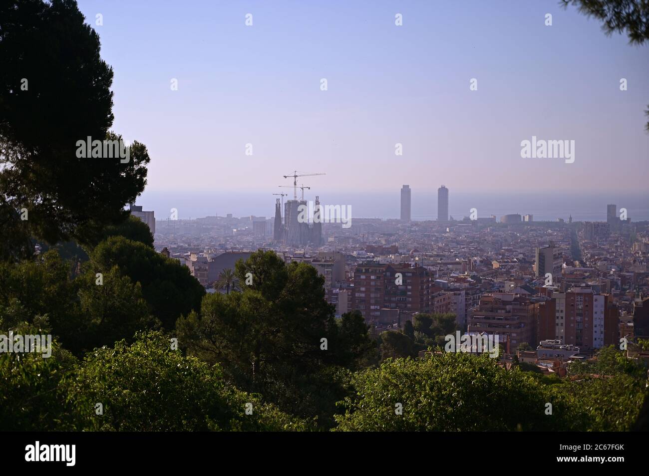 An aerial view of Barcelona, Spain on a clear day. Stock Photo