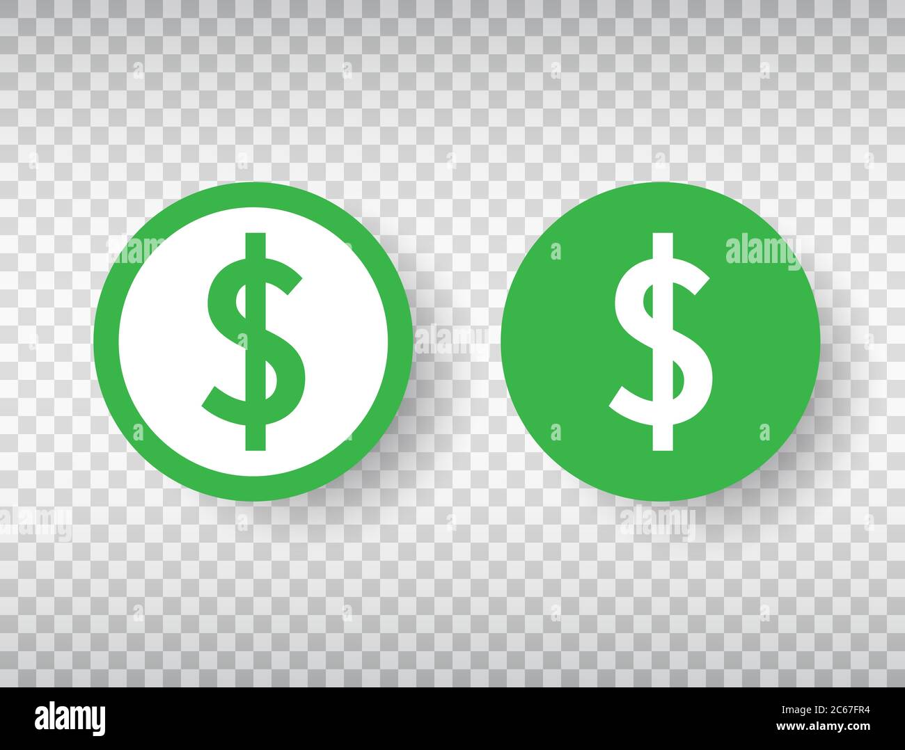 Dollar sign icon set on transparent background. Green money design