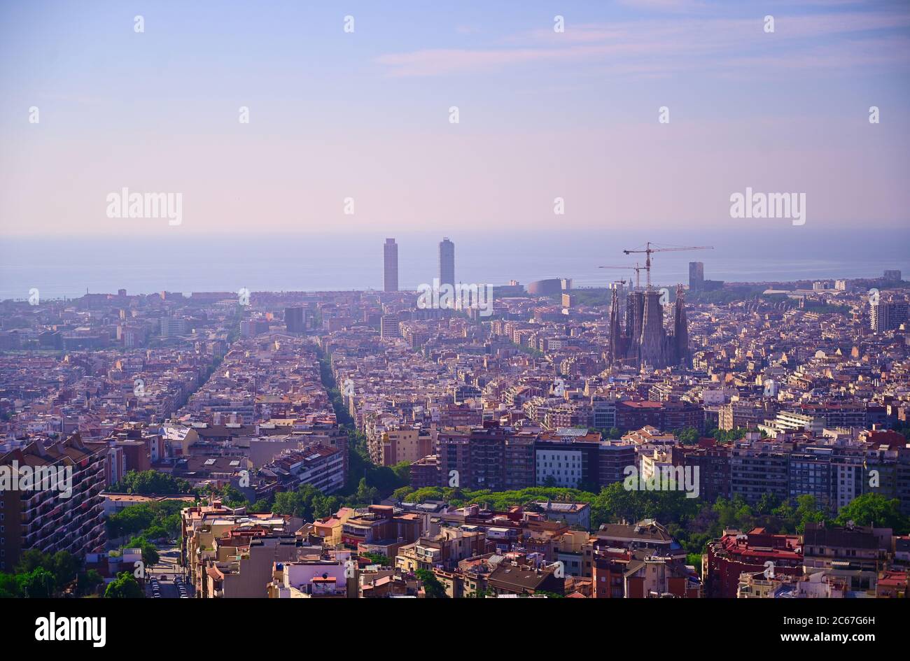An aerial view of Barcelona, Spain on a clear day. Stock Photo