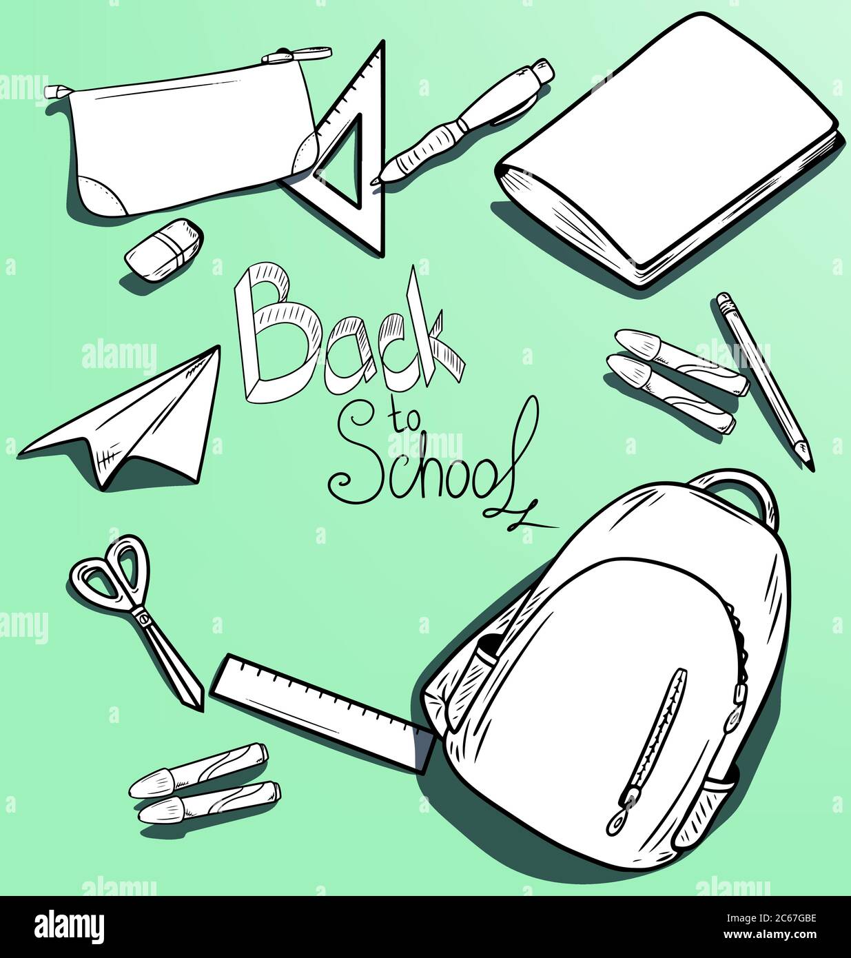 vector cartoon outlines of school supplies Stock Vector Image & Art Alamy