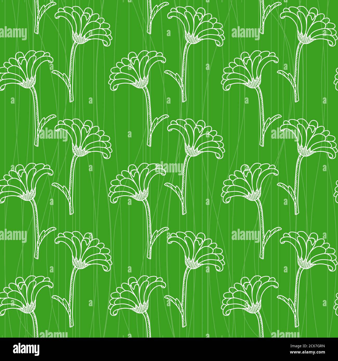 Seamless pattern with chrysanth silhouettes over green Stock Vector