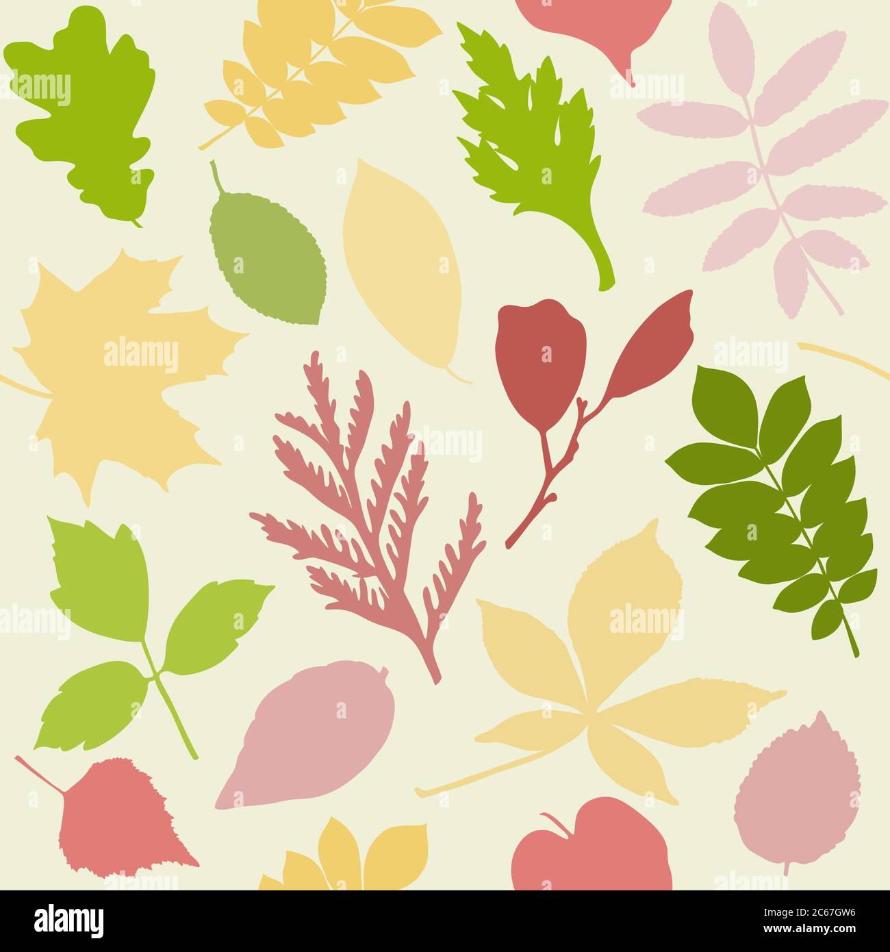 Seamless pattern with different leaves silhouettes Stock Vector