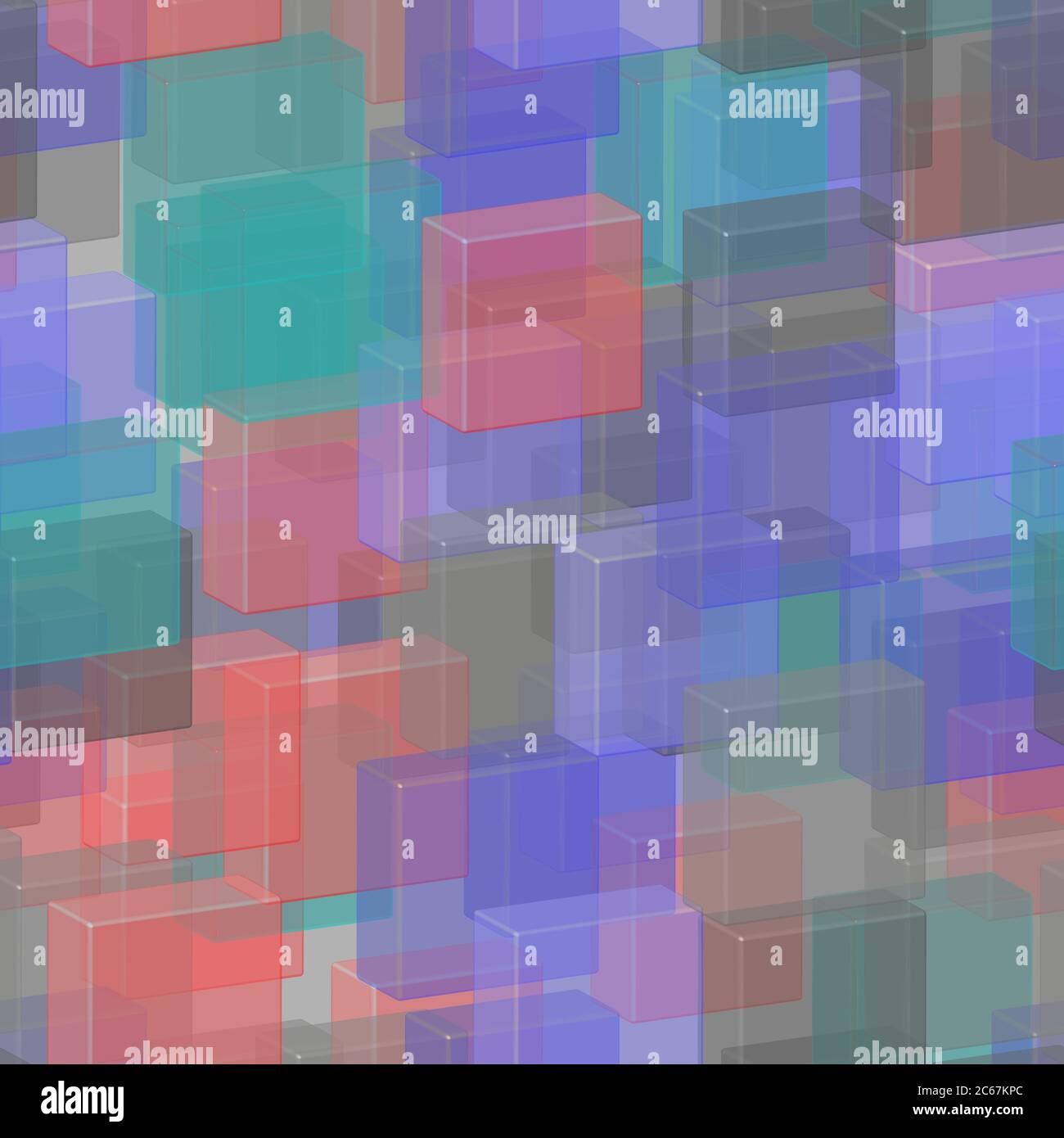 Transparent Green Blue Red Tiles Seamless Pattern, 3D Illustration Stock Vector