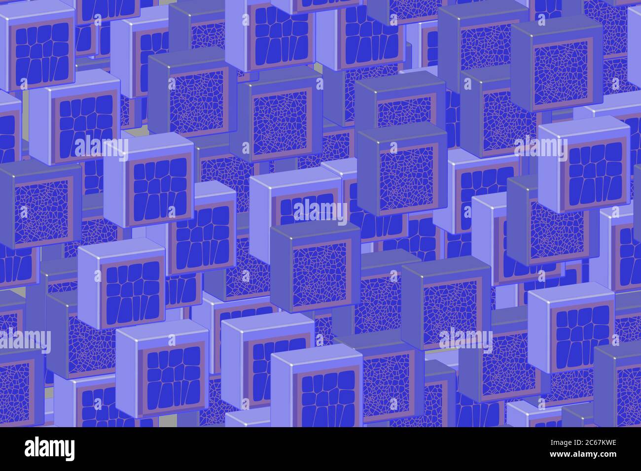 Blue Cracked Tiles Seamless Pattern, 3D Illustration Stock Vector
