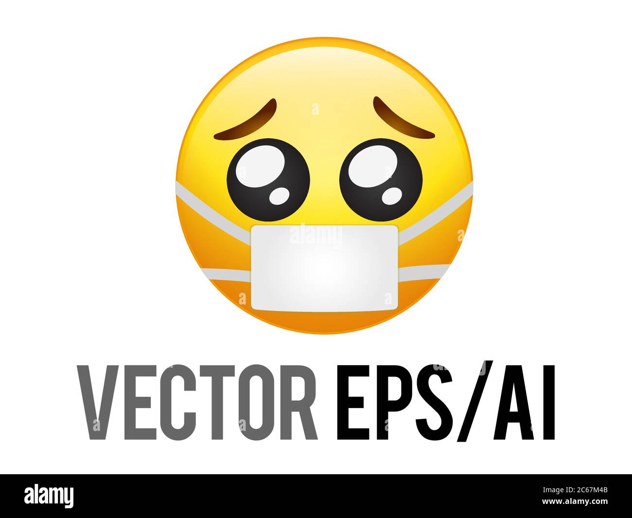 The isolated Vector yellow face pity pleading begging eyes icon with wearing mask Stock Vector