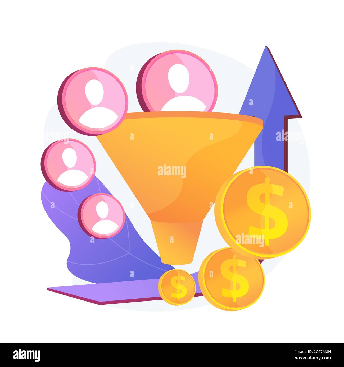 Sales funnel and lead generation vector concept metaphor. Stock Vector