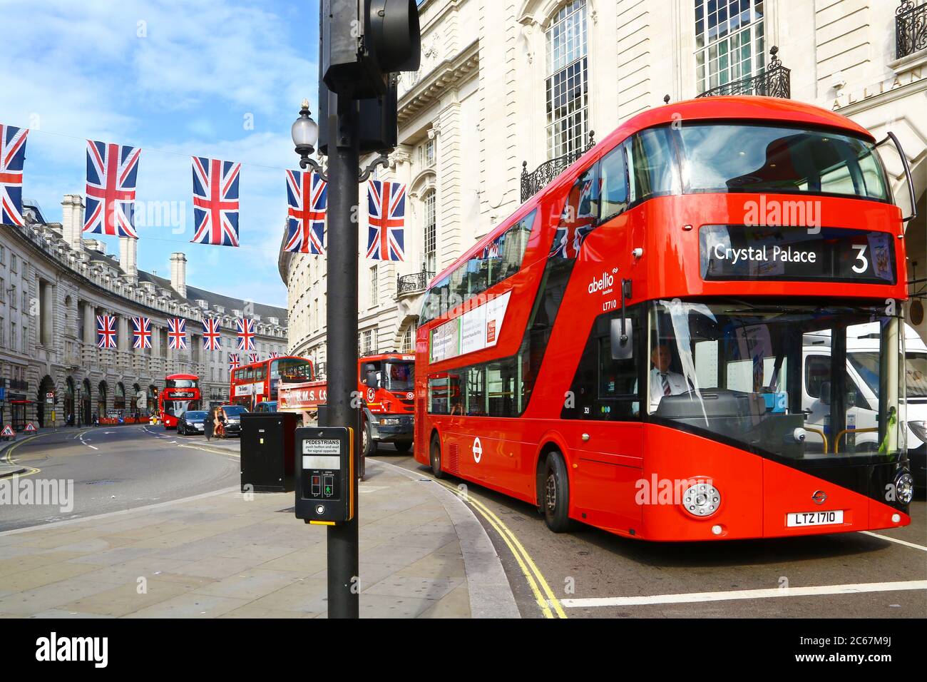 Double-decker bus in Piccadilly Circus, London Stock Photo
