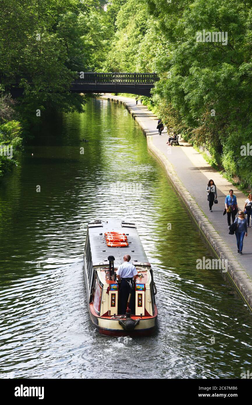 Peaceful navigation in Regent's canal, London Stock Photo