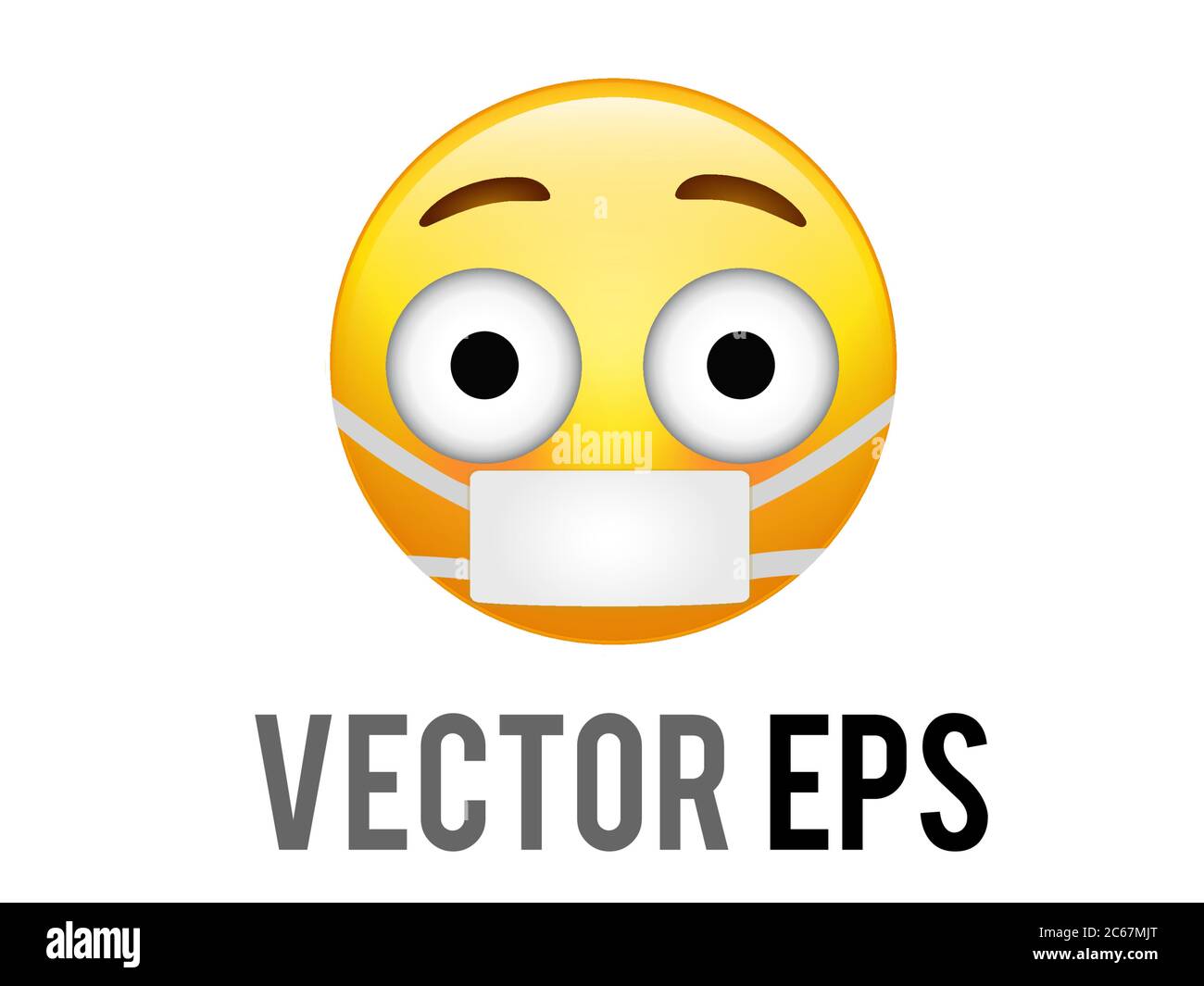 The isolated vector yellow embarrassed face icon with flushed red cheeks and mask Stock Vector