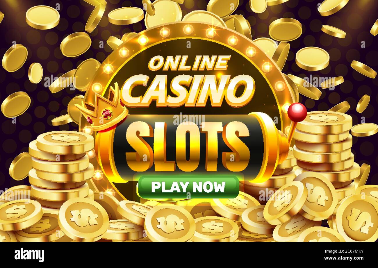 Play now slots golden coins, casino slot sign machine, night jackpot Vegas.  Vector illustration Stock Vector Image & Art - Alamy