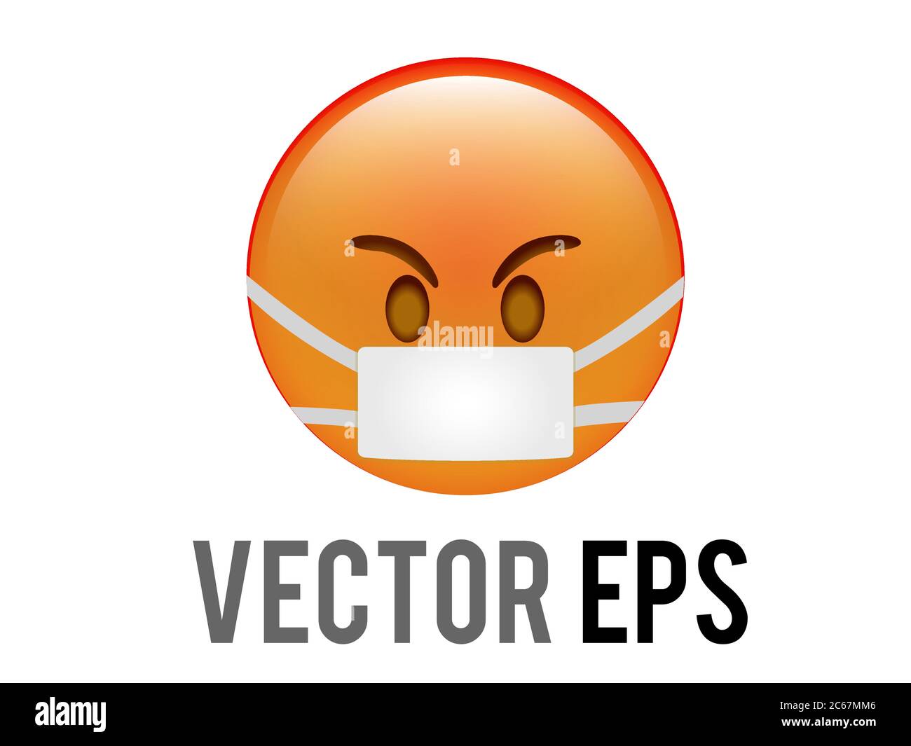 The isolated vector gradient red angry, upset and disappointed face icon with wearing mask Stock Vector
