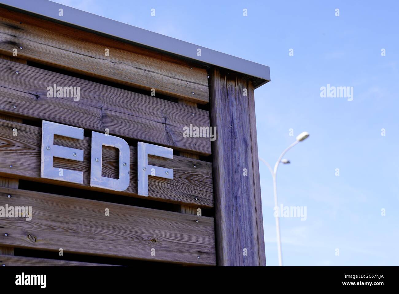 Bordeaux , Aquitaine / France 07 05 2020 EDF sign logo on wooden
