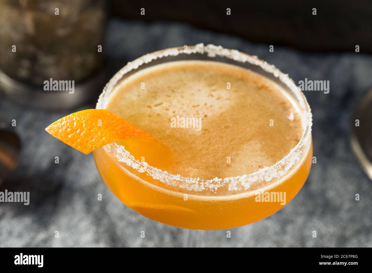 Boozy Orange Sidecar Cocktail with a Sugar Rim Stock Photo